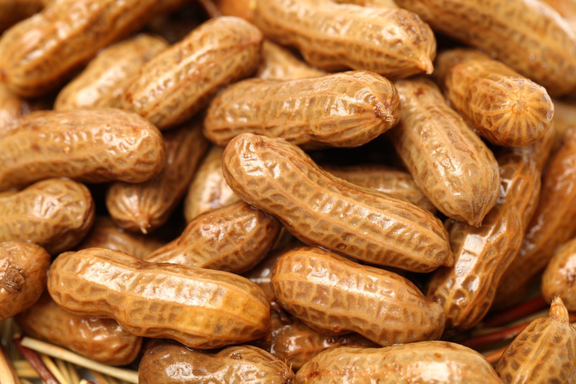 Pile of boiled peanuts in their shells.