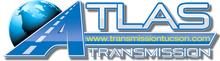 A blue atlas transmission logo with a globe in the background