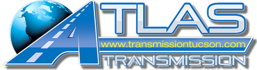 A blue atlas transmission logo with a globe in the background