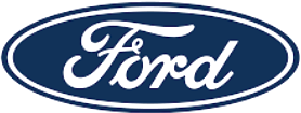 A blue and white ford logo on a white background.