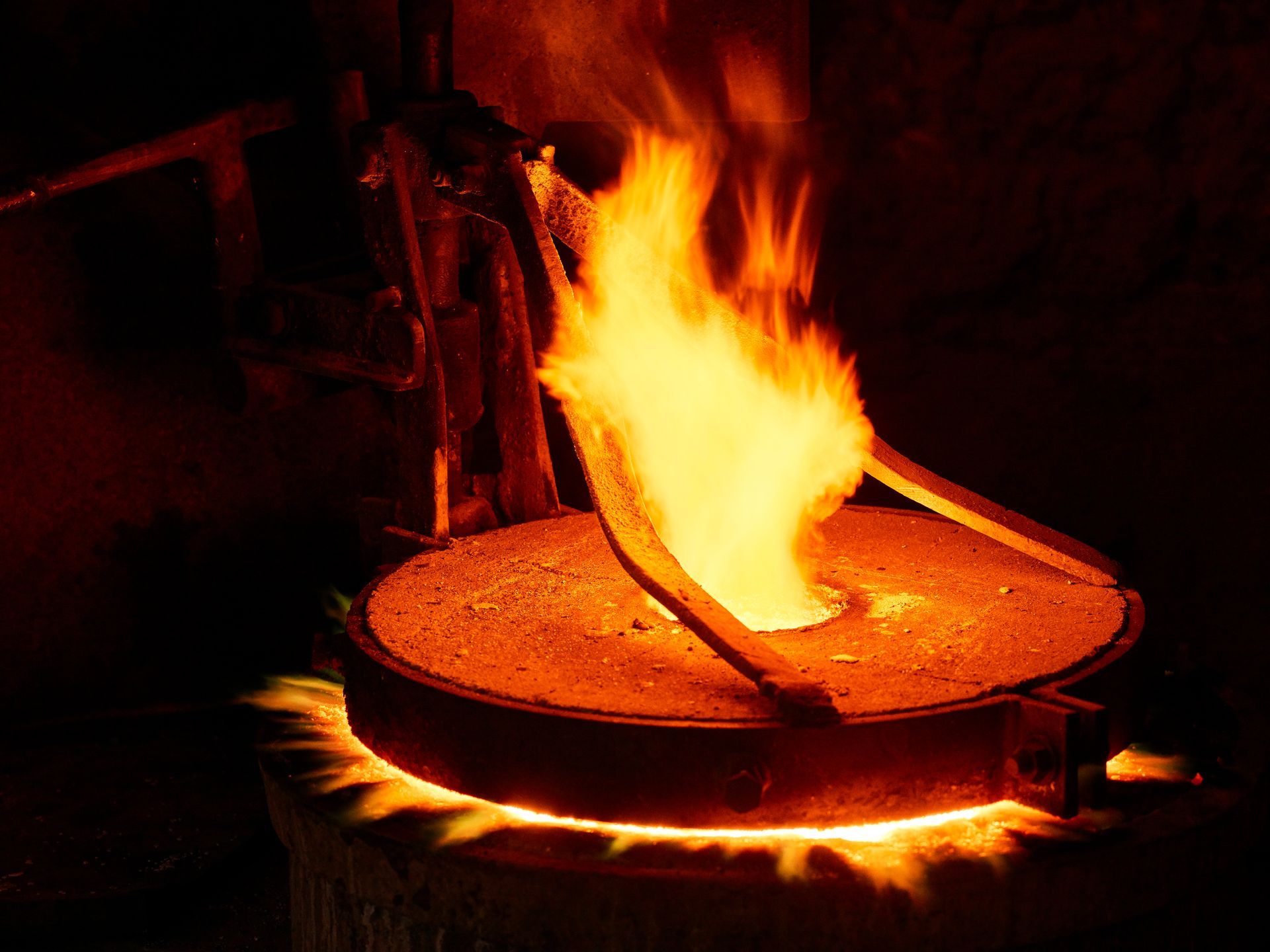 furnace during melting copper furnace during melting copper