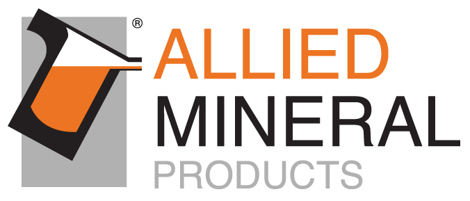 Allied Mineral Products logo with orange and gray geometric icon and text