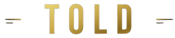 Gold “TOLD” text on a white background with small black lines on both sides