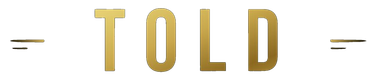 Gold “TOLD” text on a white background with small black lines on both sides