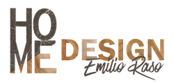 Logo con la scritta “HOME DESIGN Emilio Raso” in caratteri marroni e grigi.