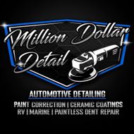 A logo for million dollar detail automotive detailing paint correction ceramic coatings rv marine paintless dent repair