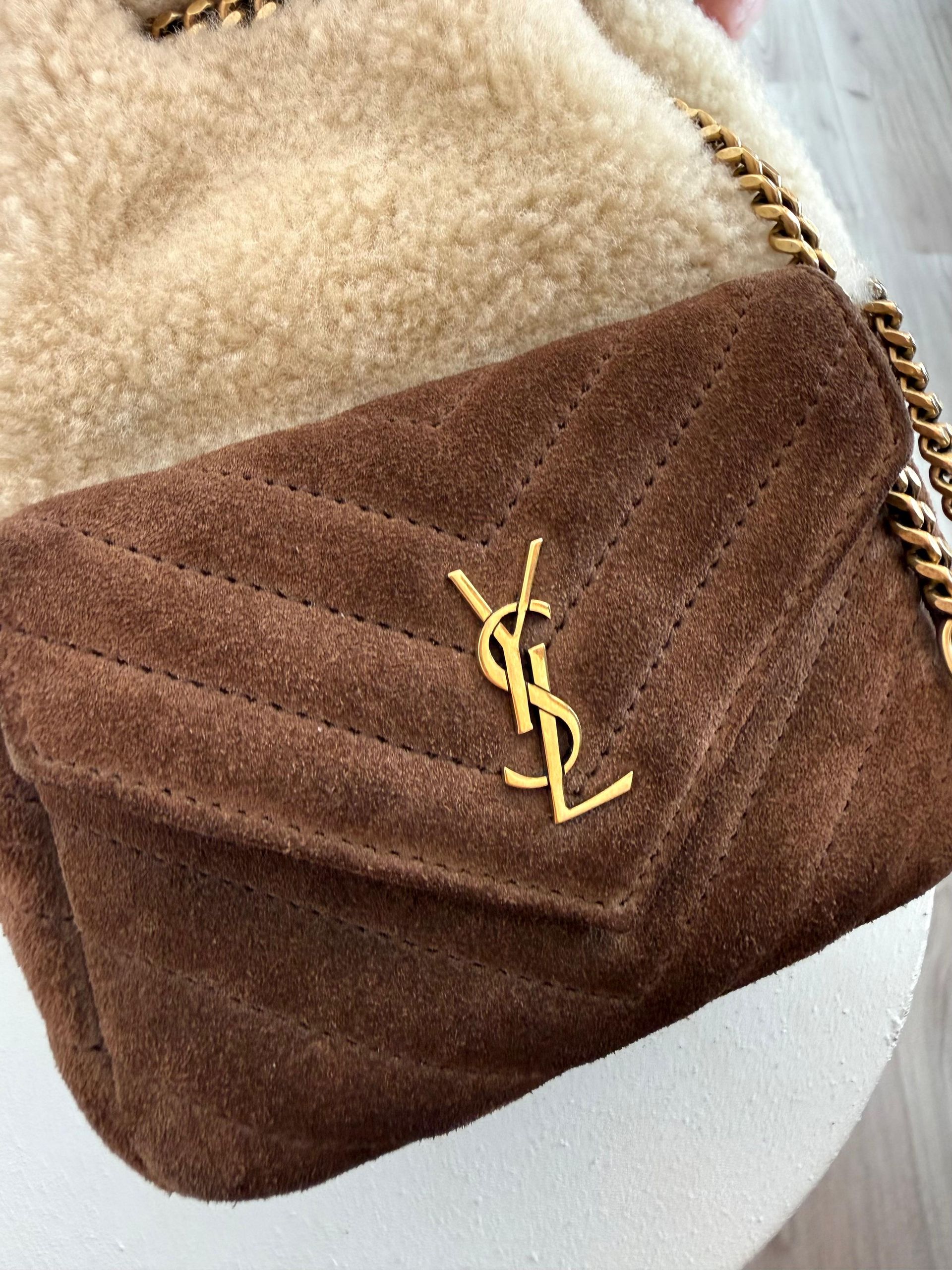 Saint Laurent Joe Mini YSL Shearling Bucket Bag