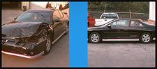A before and after photo of a black car