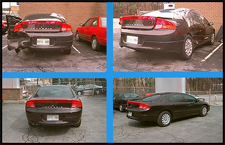 A collage of four pictures of a dodge intrepid parked in a parking lot