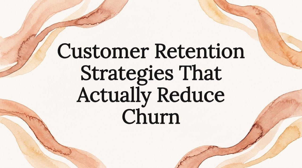 Customer retention strategies that actually reduce churn, centered on a cream background with peach ribbon accents
