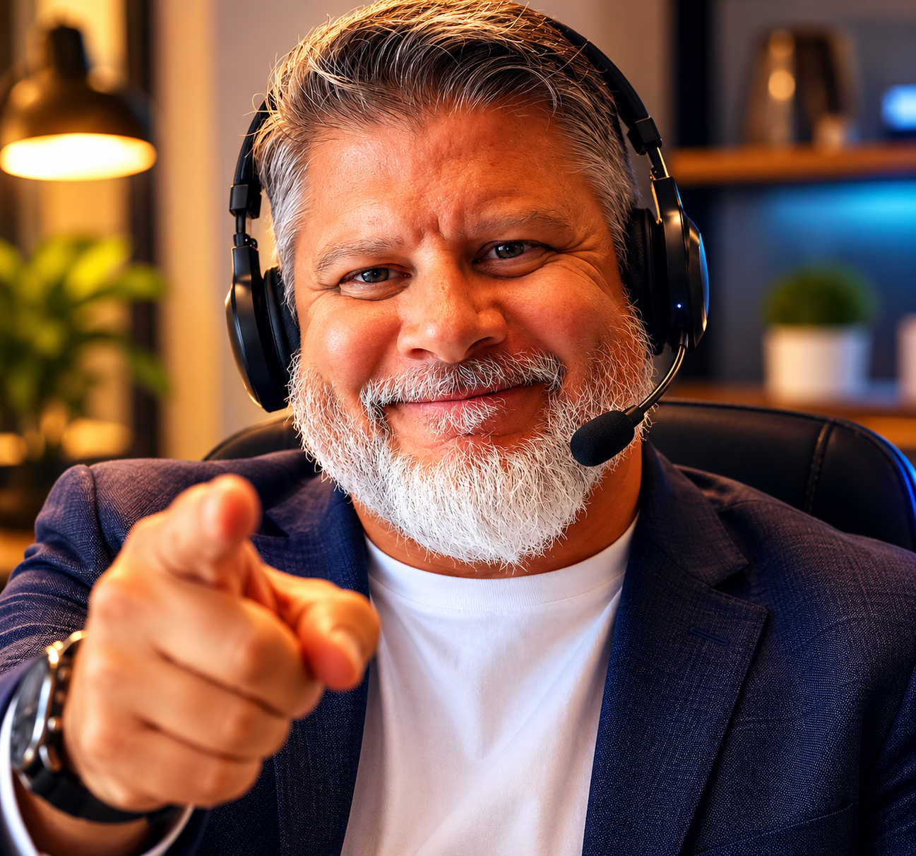 A man with a beard and sunglasses is smiling in a circle.
