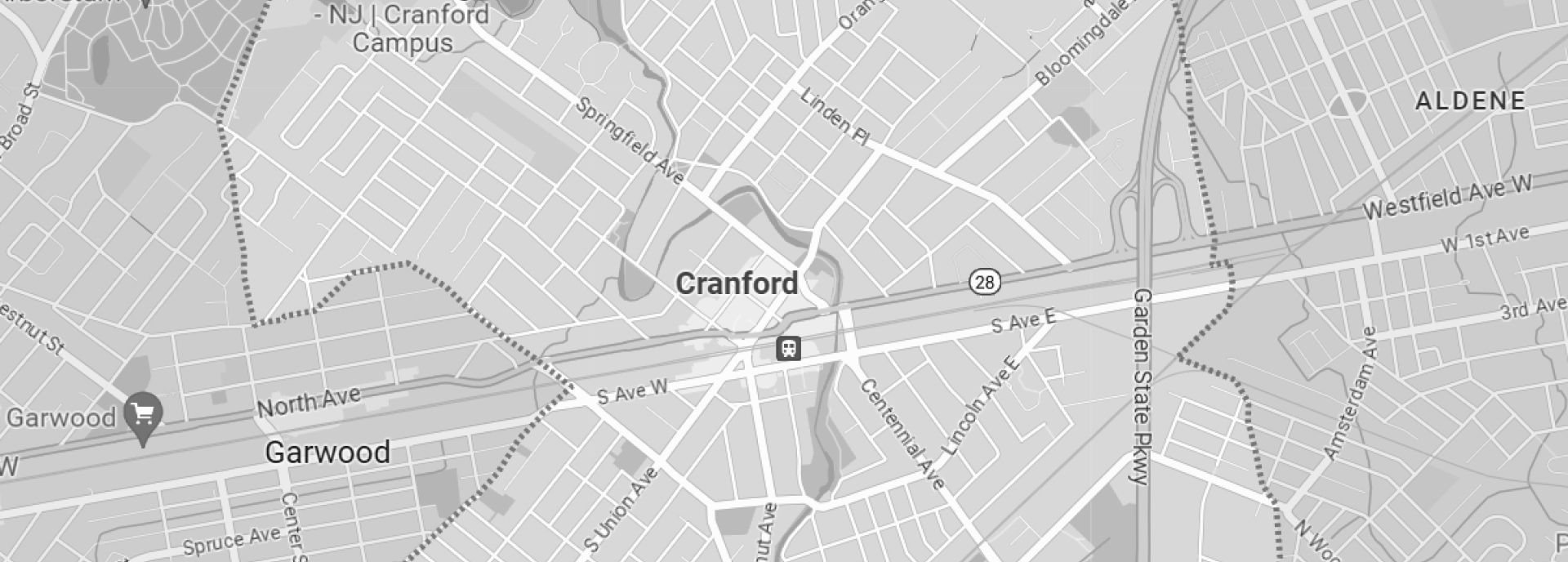 A black and white map of a city with the word cranford on it.