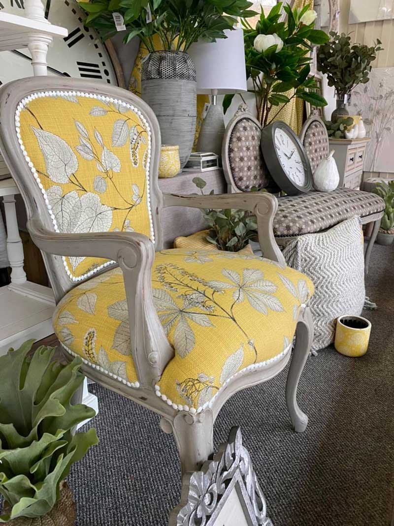 Beautiful yellow furniture and clock — Tamworth Interiors in Tamworth, NSW 