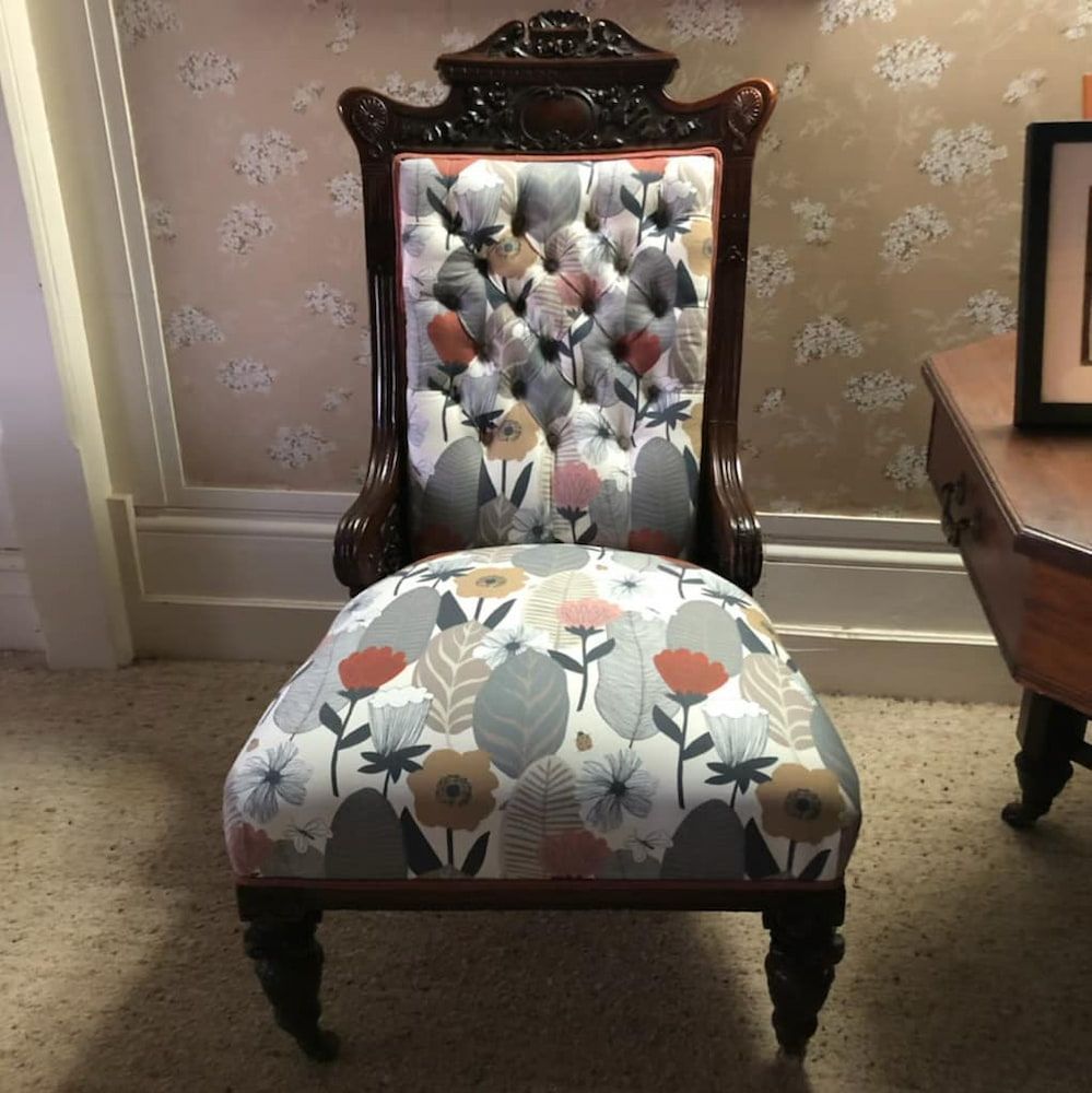 A Chair With a Floral Pattern on the Seat — Tamworth Interiors in Armidale, NSW 