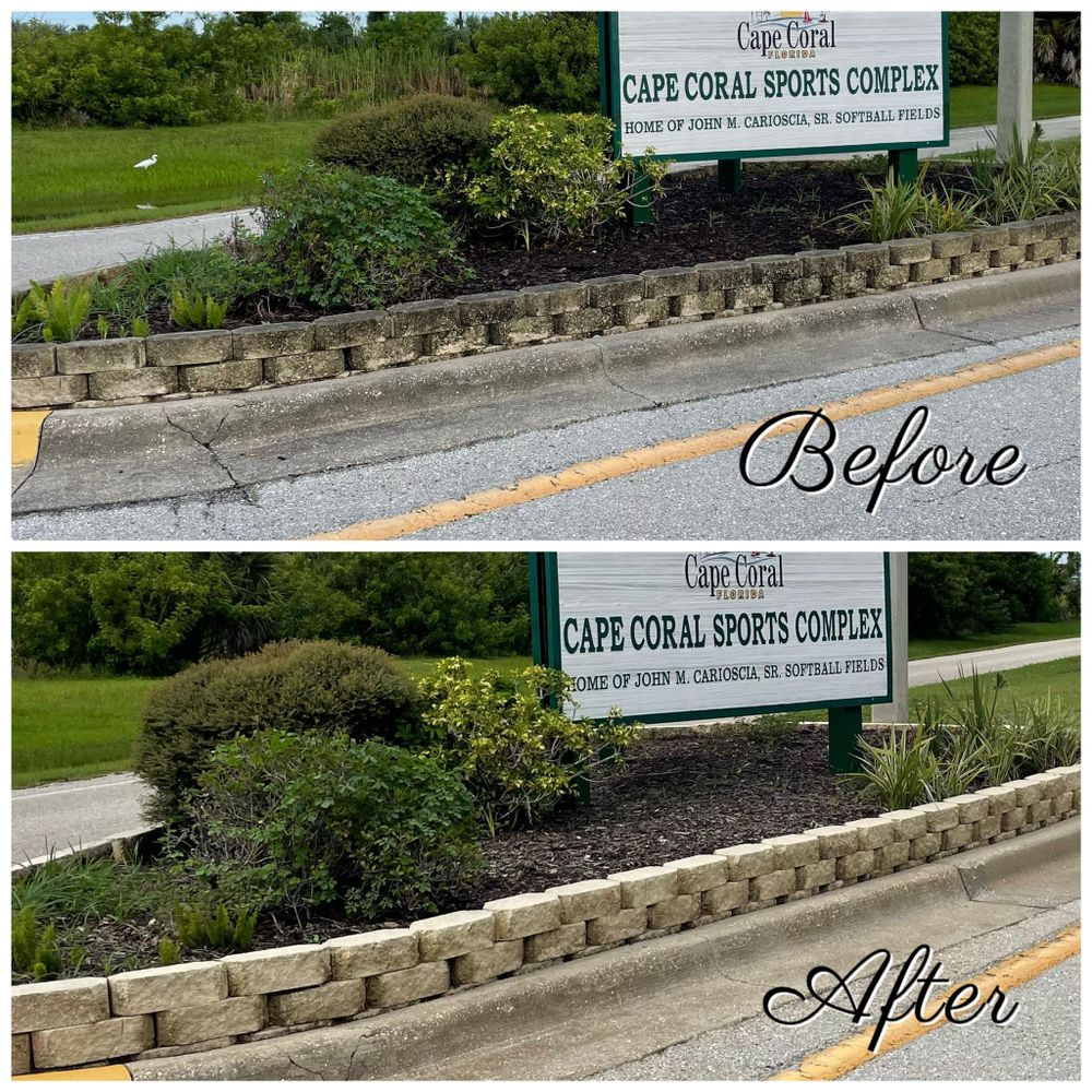 A before and after picture of a sign for cape coral sports complex