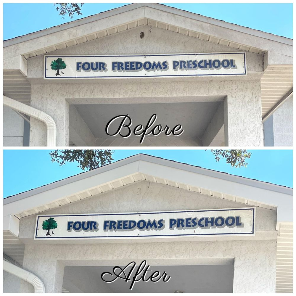 A before and after photo of the four freedoms preschool