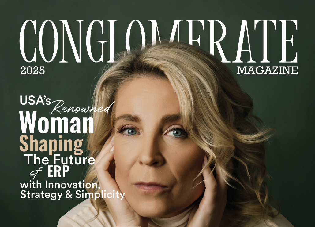 Magazine cover featuring a woman with blonde hair, the headline reads: USA's Renowned Woman Shaping The Future of ERP.