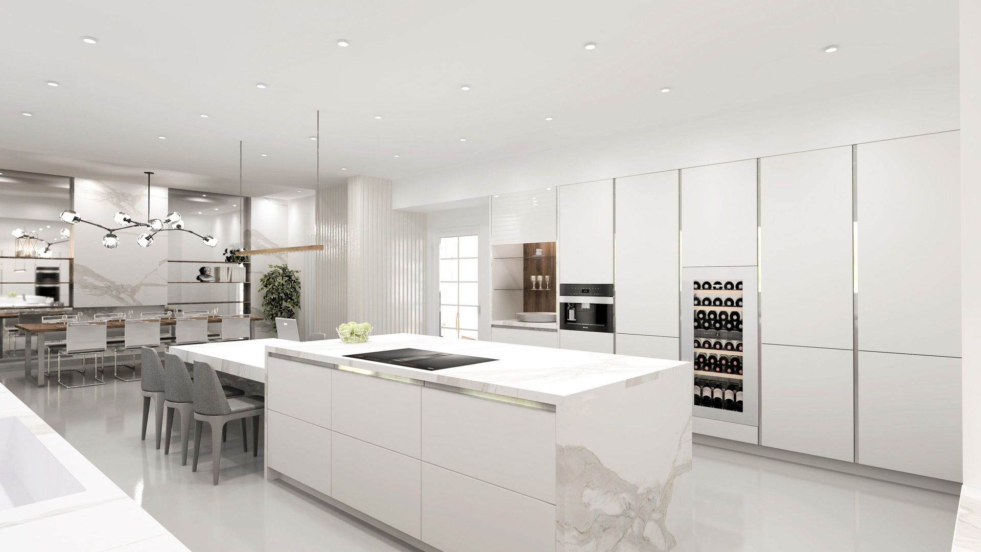 Modern white kitchen with large island, a popular upgrade for Tallahassee home resale value