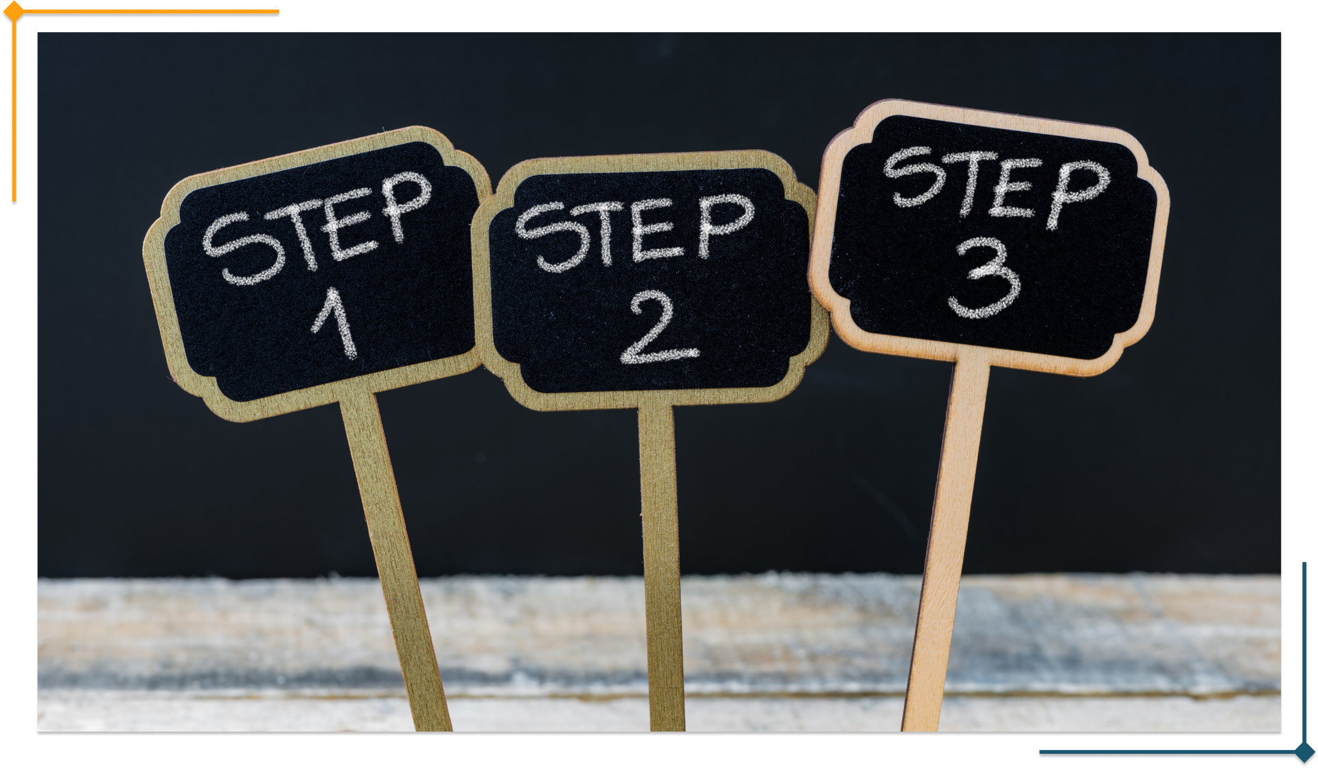 Three small chalkboard signs labeled 