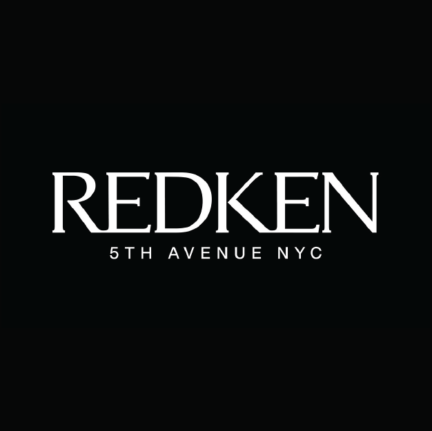 The logo for redken 5th avenue nyc is on a black background.