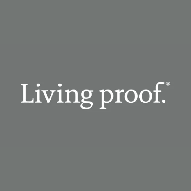 The living proof logo is on a gray background.