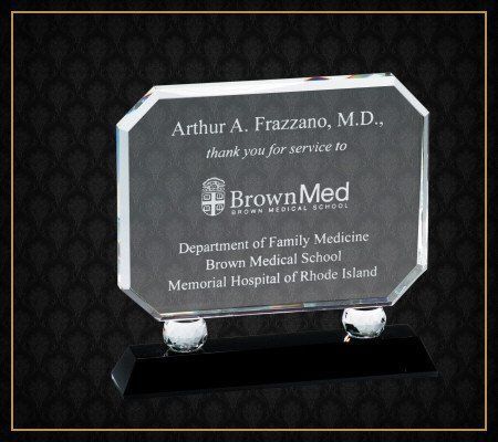 A plaque that says brown med on it