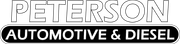 Peterson Automotive & Diesel logo in black and white with bold outlined text