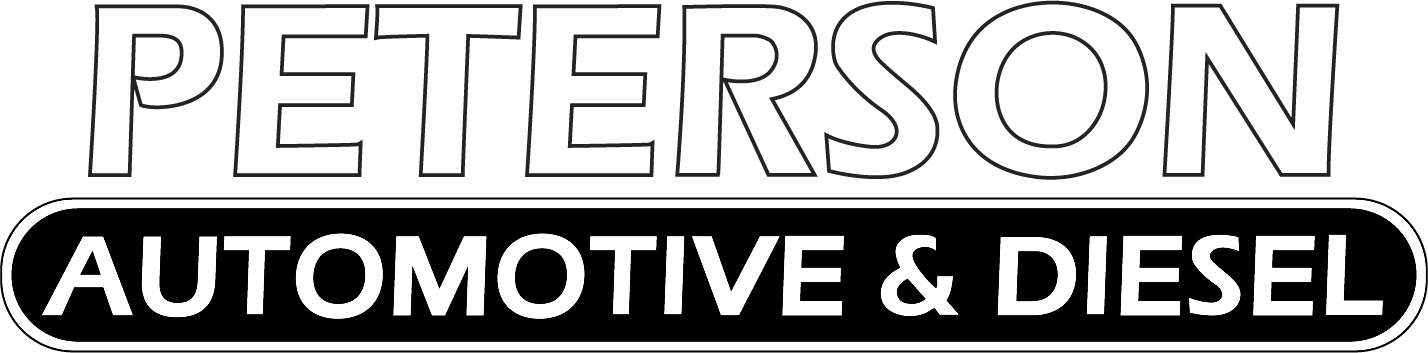 Peterson Automotive & Diesel logo in black and white with bold outlined text