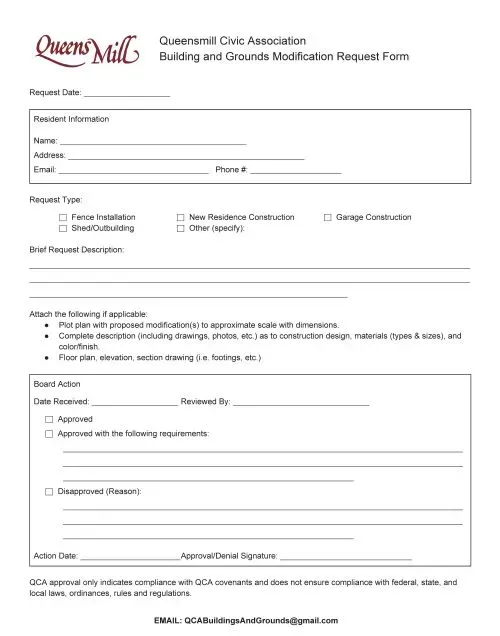 A form for a building and ground modification request.