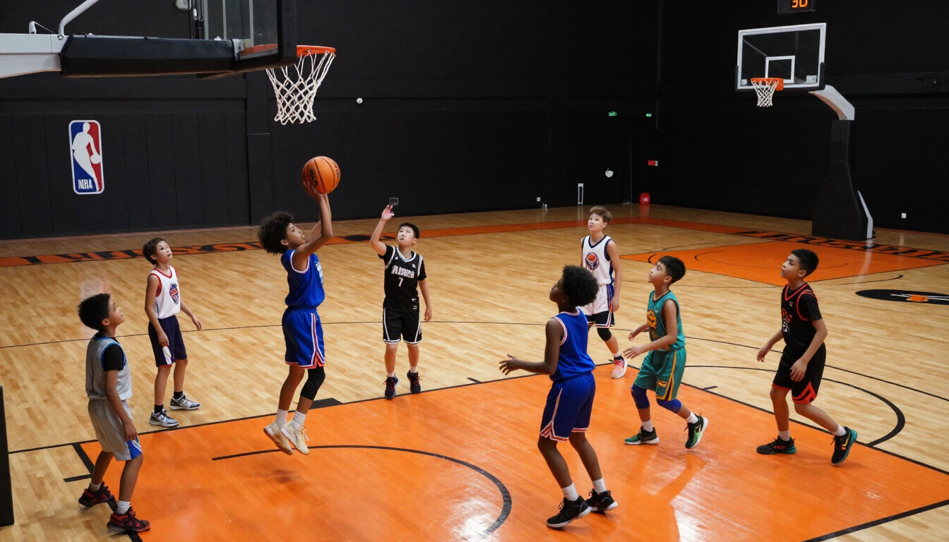 Indoor youth basketball practice