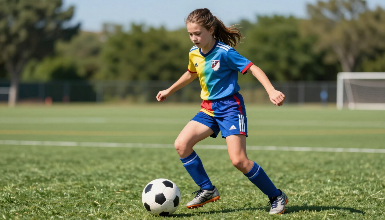 Young girl playing soccer