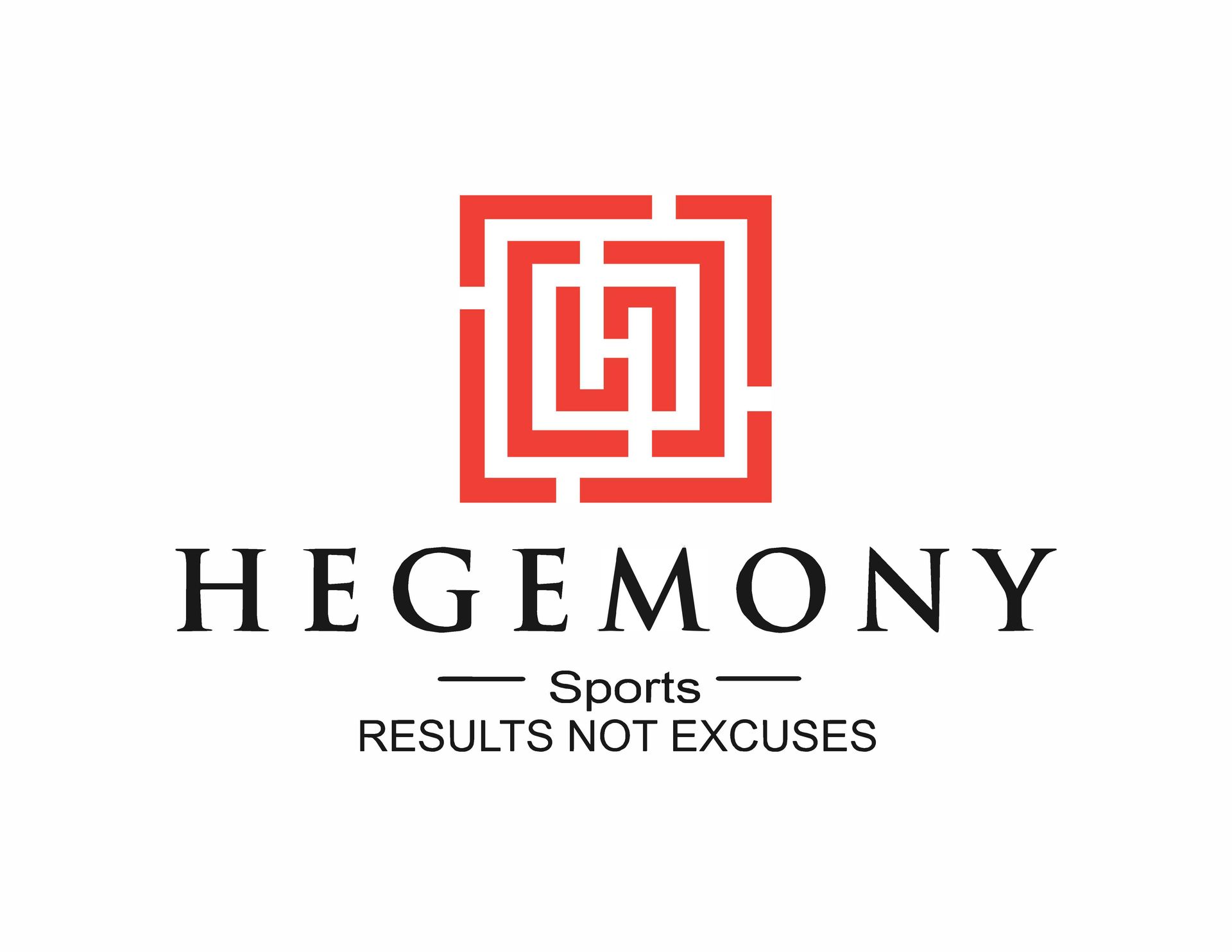 HEGEMONY Sports logo with red geometric emblem and tagline “RESULTS NOT EXCUSES”