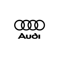 El logotipo de Audi es blanco y negro sobre un fondo blanco.