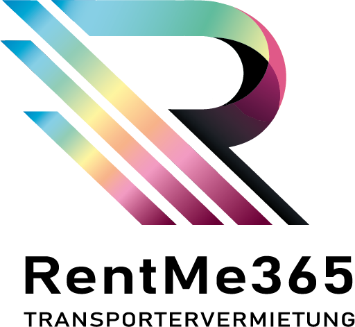 RentMe365-Logo mit stilisiertem, mehrfarbigem „R“ und dem Text „RentMe365 Transportervermietung“