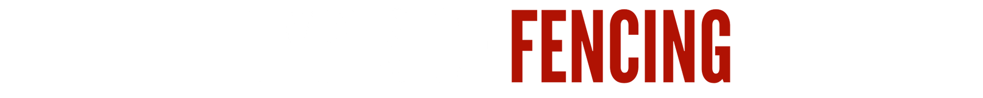 Red word “FENCING” centered on a white banner.