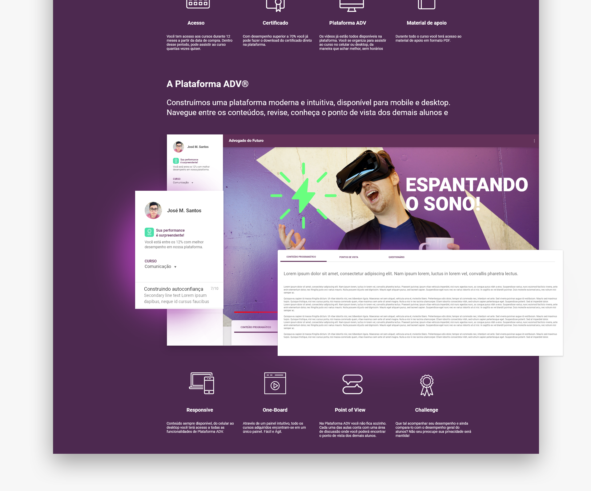 Paginas do curso da Plataforma Adv do Futuro