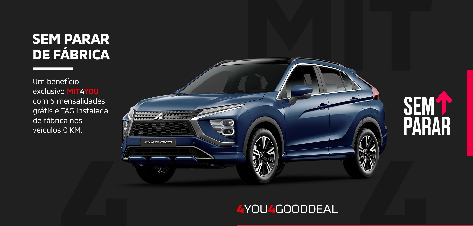 Blue Mitsubishi SUV with text: 