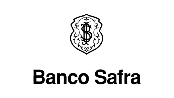 Logotipo do Banco Safra, com um escudo ornamentado acima do nome do banco.