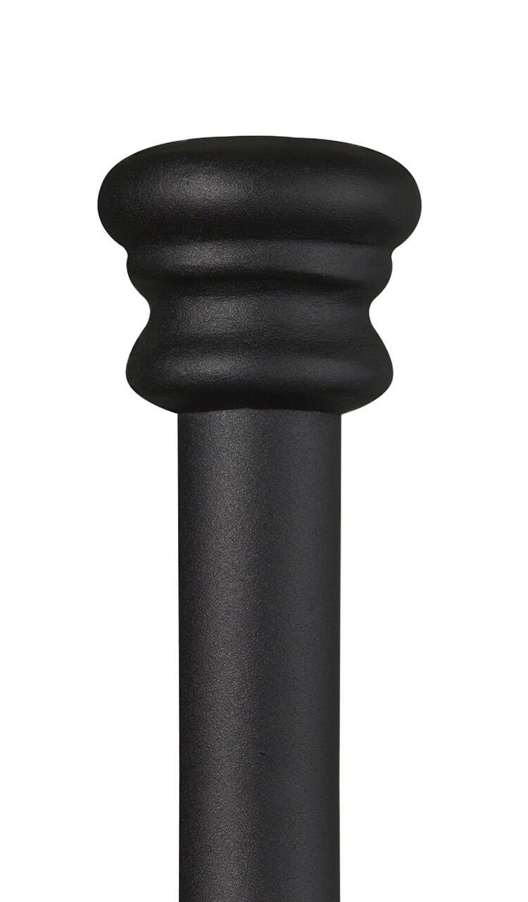 A close up of a black pole on a white background.