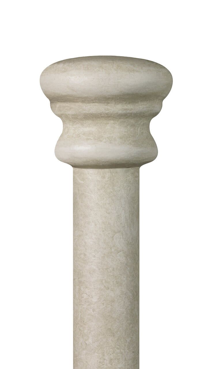 A white pillar with a round top on a white background.