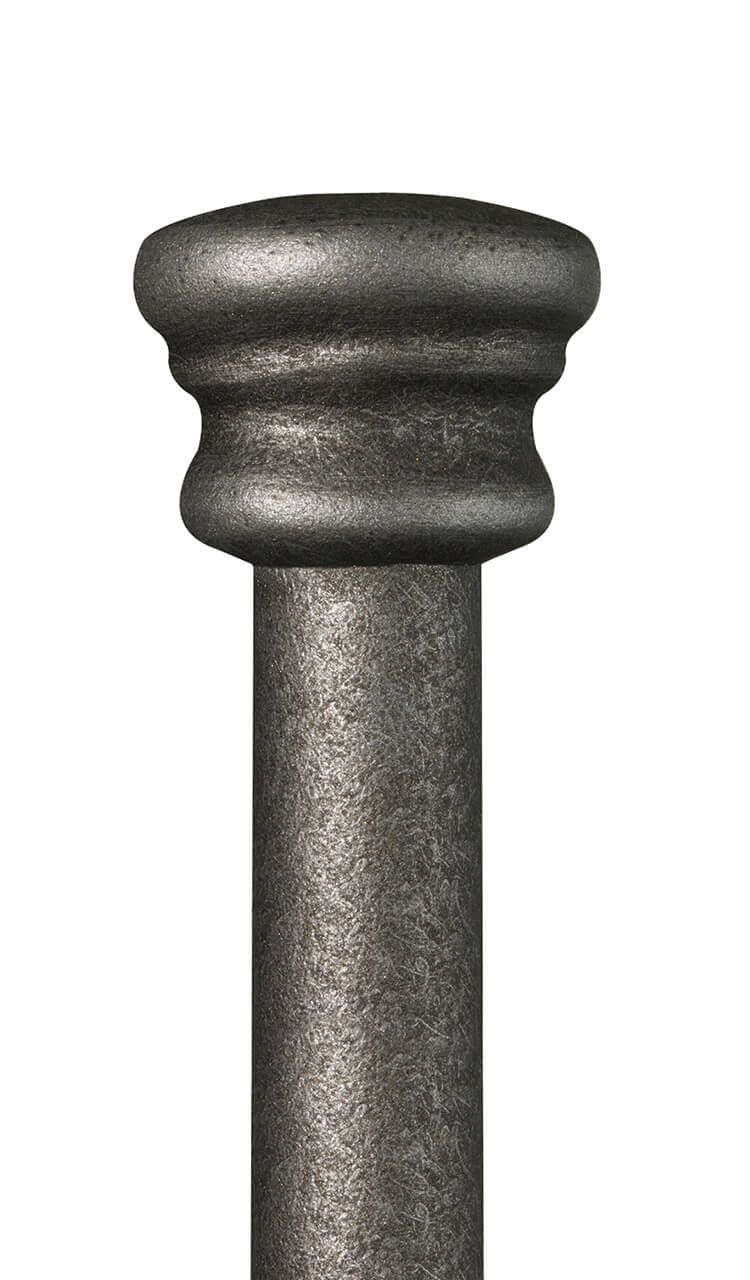 A close up of a metal pole on a white background.