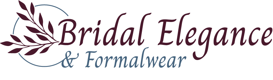 Bridal Elegance & Formalwear logo in burgundy and teal with a floral leaf design