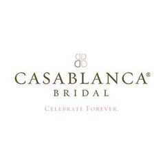 Casablanca Bridal logo with gold lettering and pink floral icon on a white background