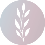 White botanical sprig centered on a pale lavender circle background