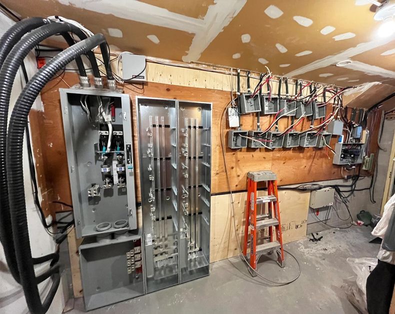 A room with electrical equipment