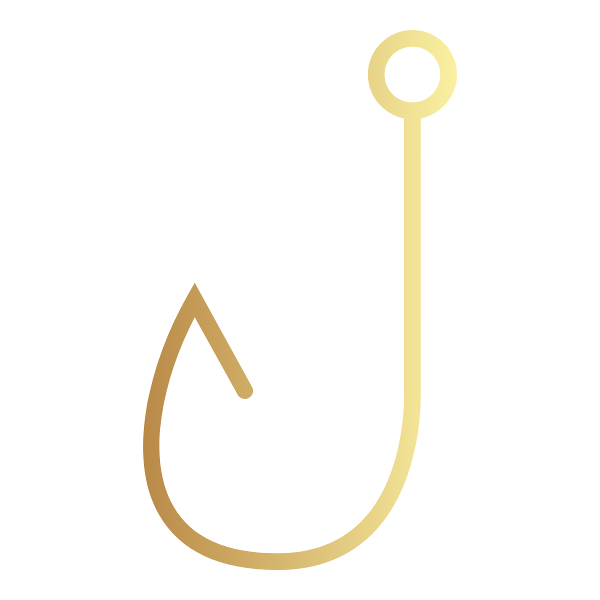 Gold outline of a fish hook over text: 