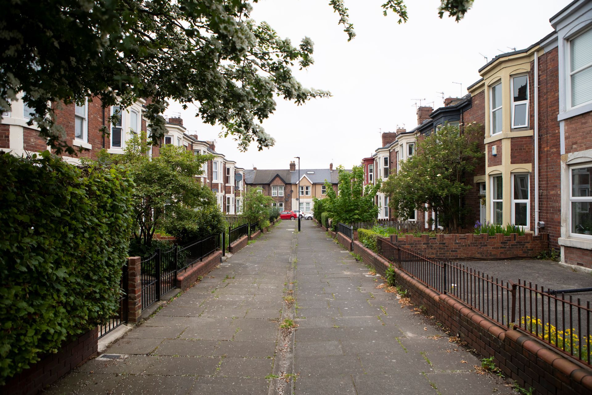 Residential terraced street in the northeast with traditional brick houses
