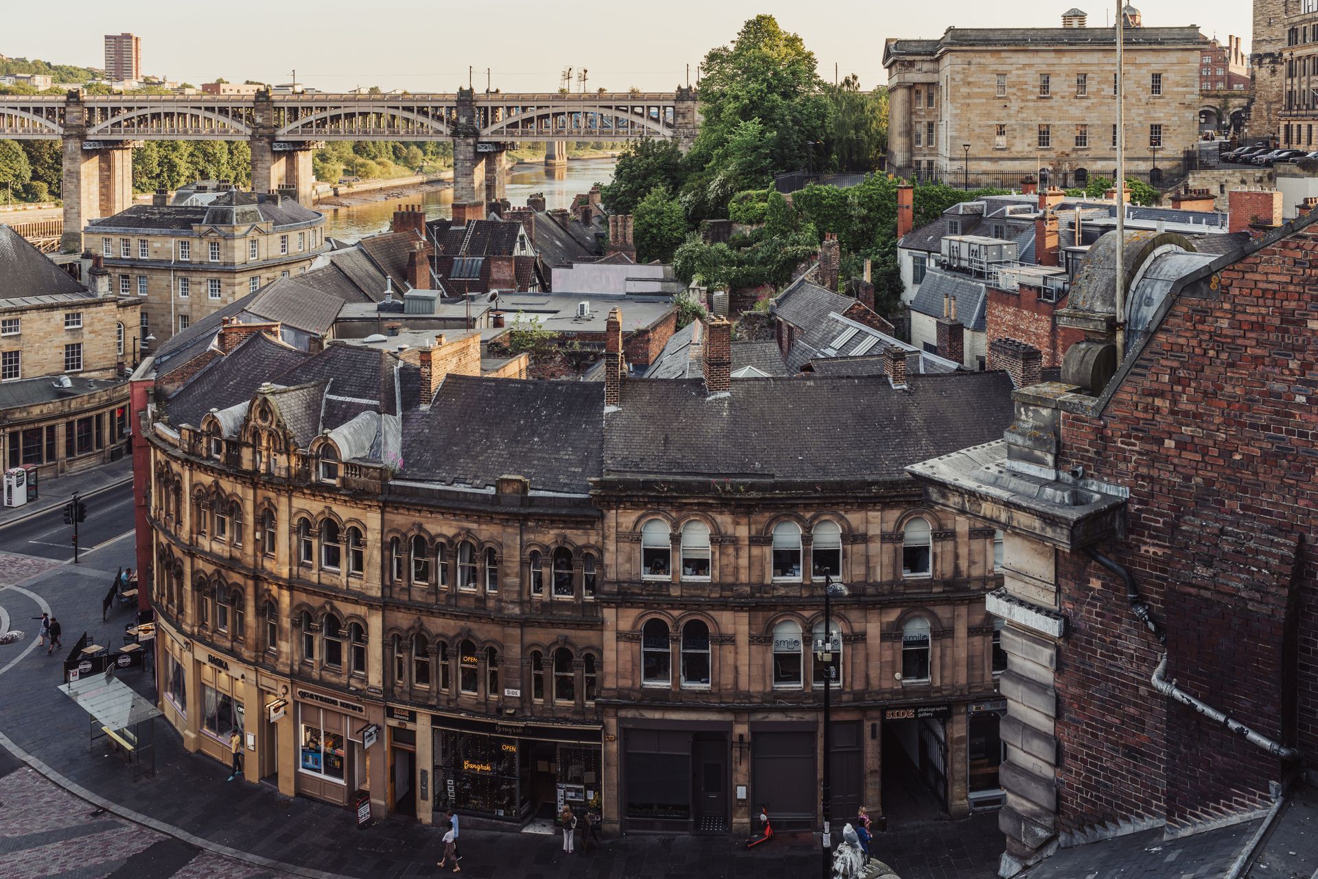 Historic urban buildings and rooftops in Newcastle
