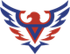 A red white and blue logo with an eagle on it