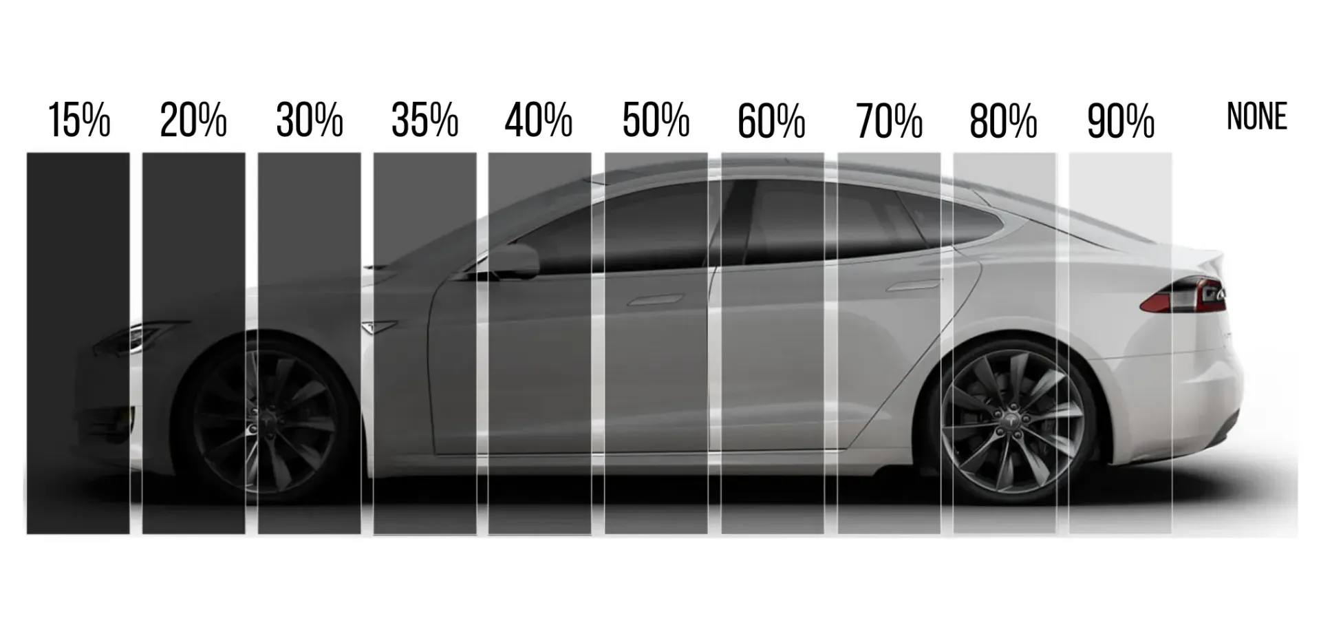A white car with different shades of window tint on it.